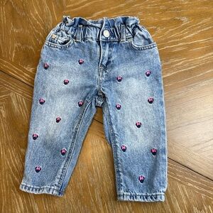Gap X Disney Denim Jeans with Minnie Mouse pink bows Embroidery
